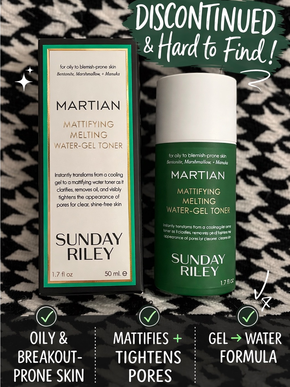 Sunday Riley Martian Mattifying Melting Water-Gel Toner — Green and White